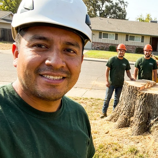 Smiling Arborist Action crew selfie after removing a large oak in DeLand